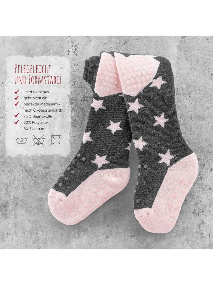 LaLoona Krabbel-Strumpfhose 2er Pack - Sterne Rosa   Streifen in grau,rosa günstig kaufen