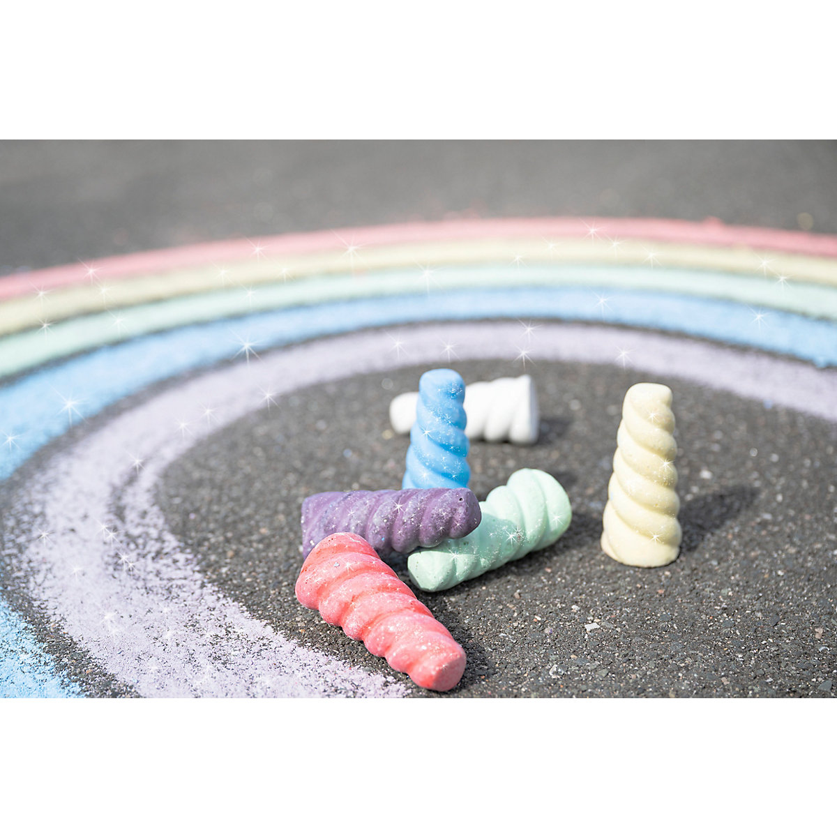 Straßenmalkreide Einhorn Glitzer, 6 Farben
