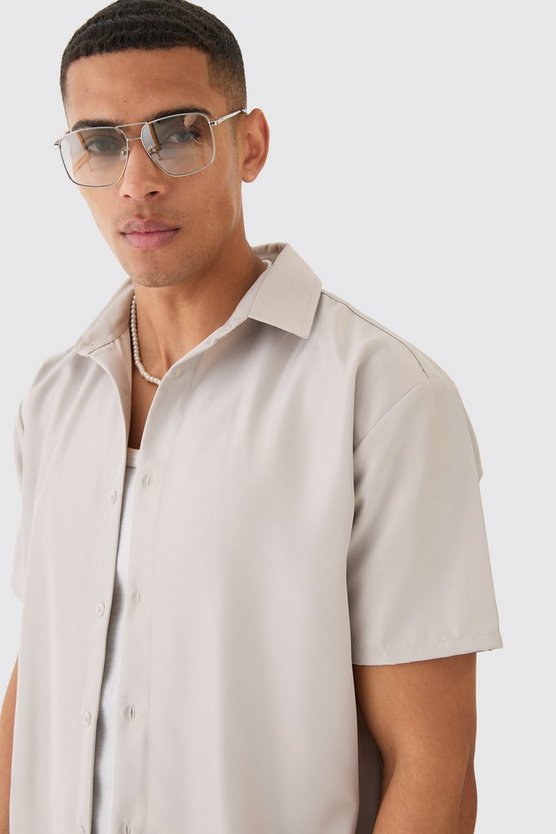 Kurzärmliges Oversize Twill-Hemd