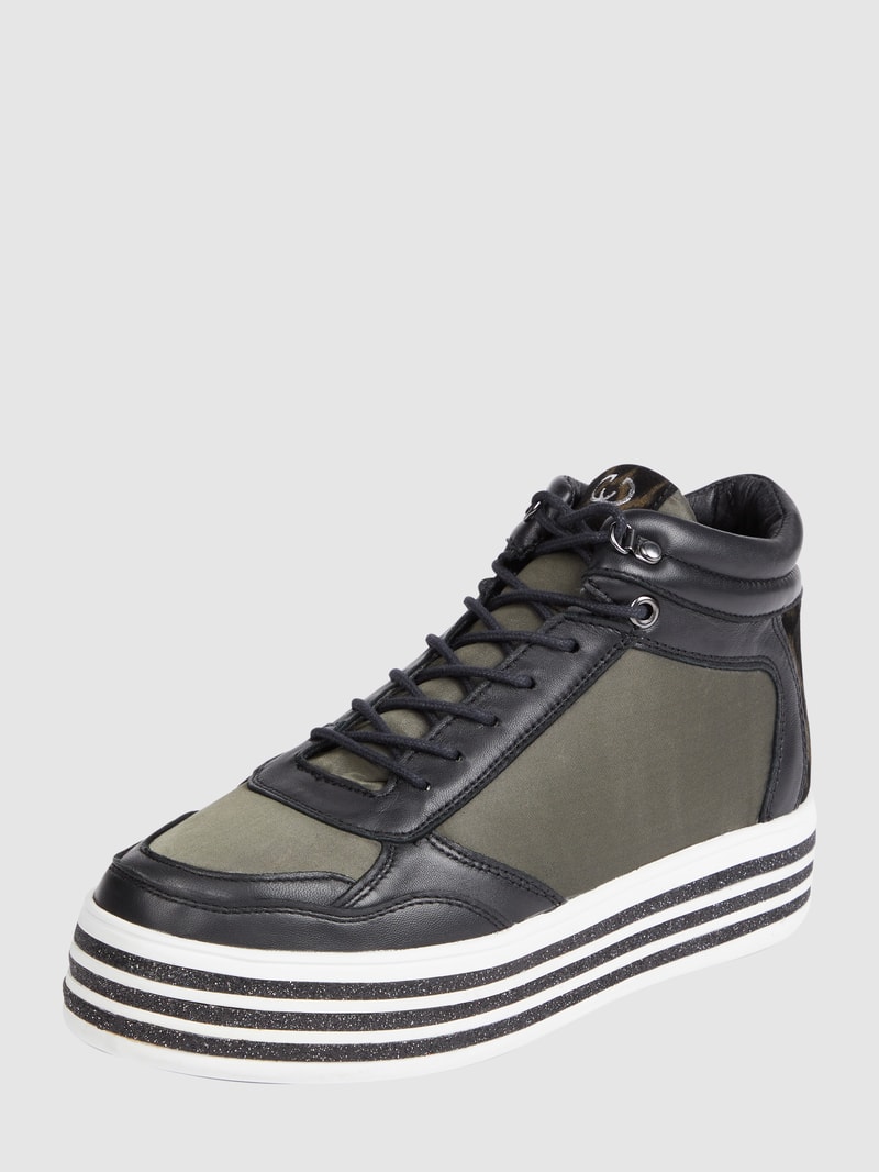 Plateau-Sneaker aus Leder mit Leopardenmuster in schwarz