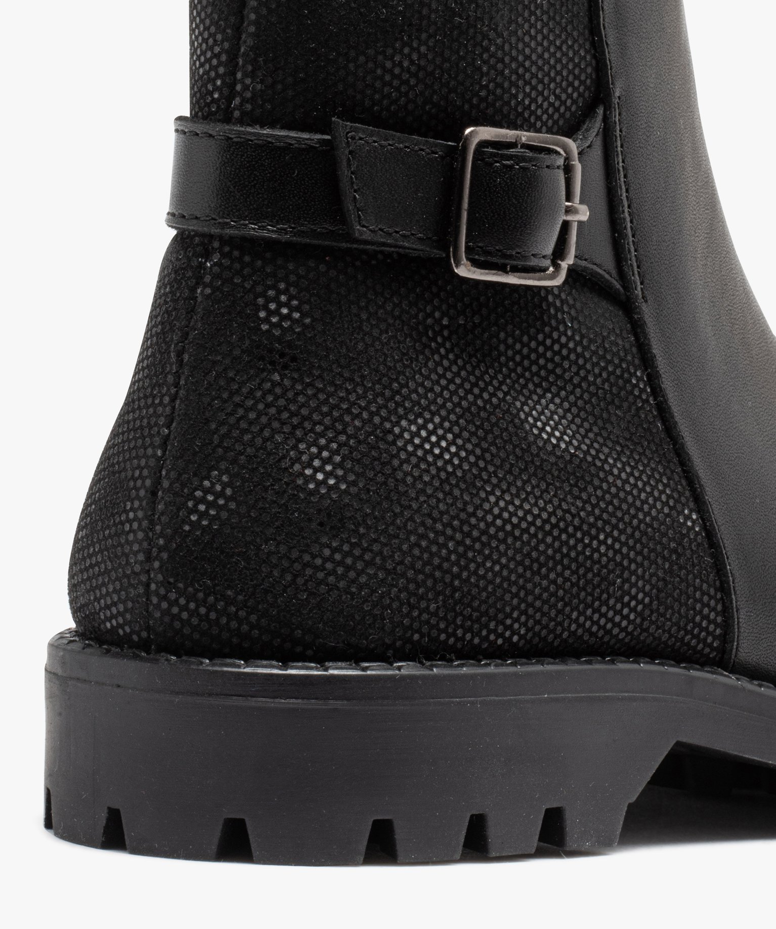Boots en cuir à semelle crantée et bride fille noir | GEMO