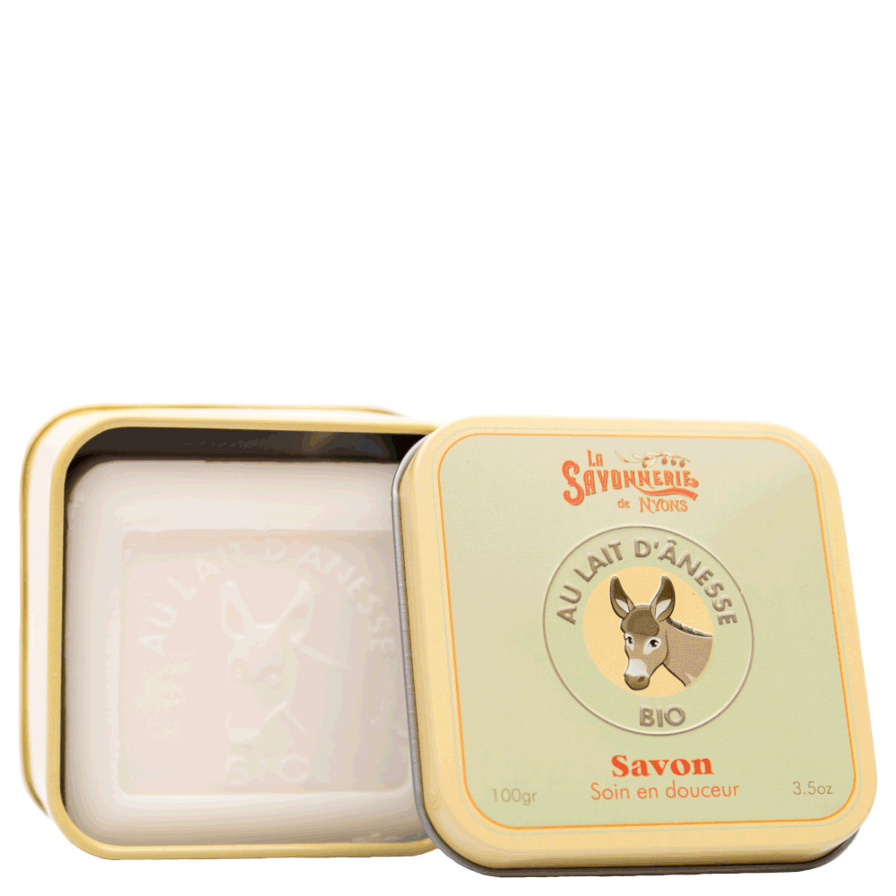 La savonnerie de nyons Savon 100g au Lait d'Ânesse BIO et Boîte Métal Savon