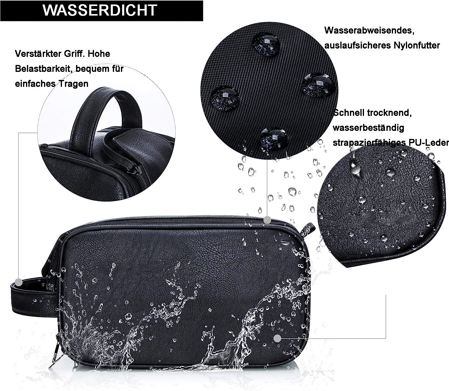 Einemgeld Kulturbeutel Kulturbeutel PU-Leder, wasserdichte Reise, 26 x 15 x 16 cm, braun
