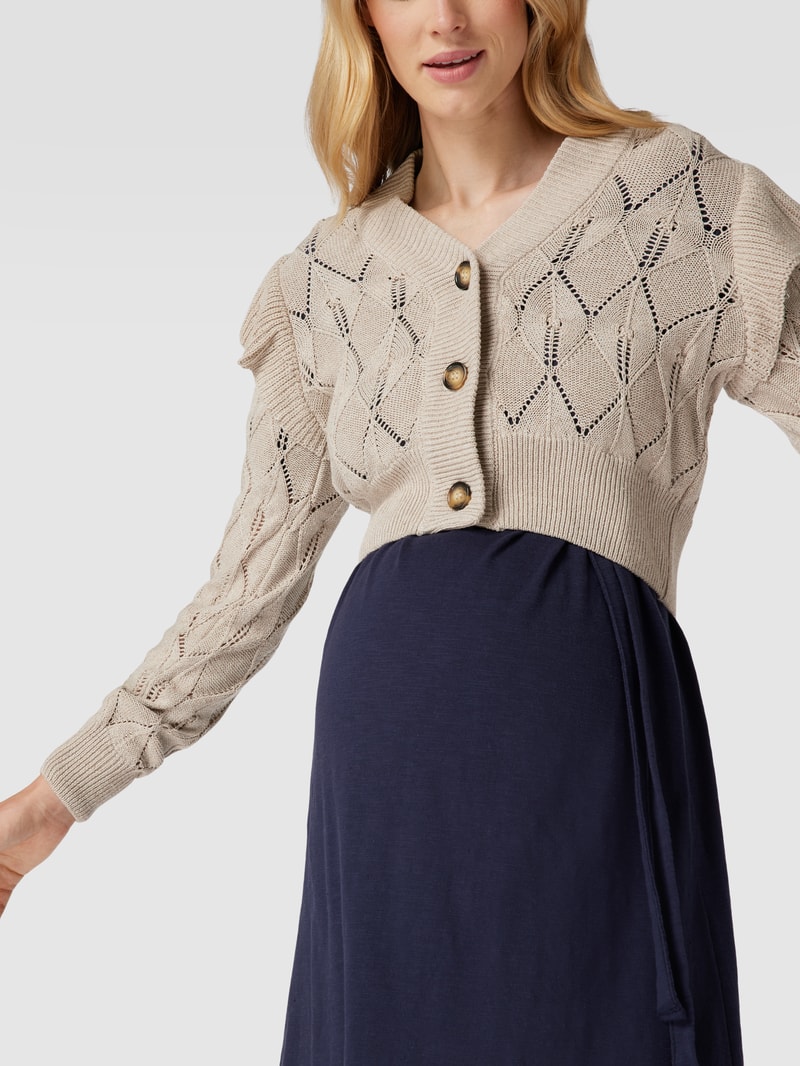 Umstands-Strickjacke mit Zierbesatz in beige