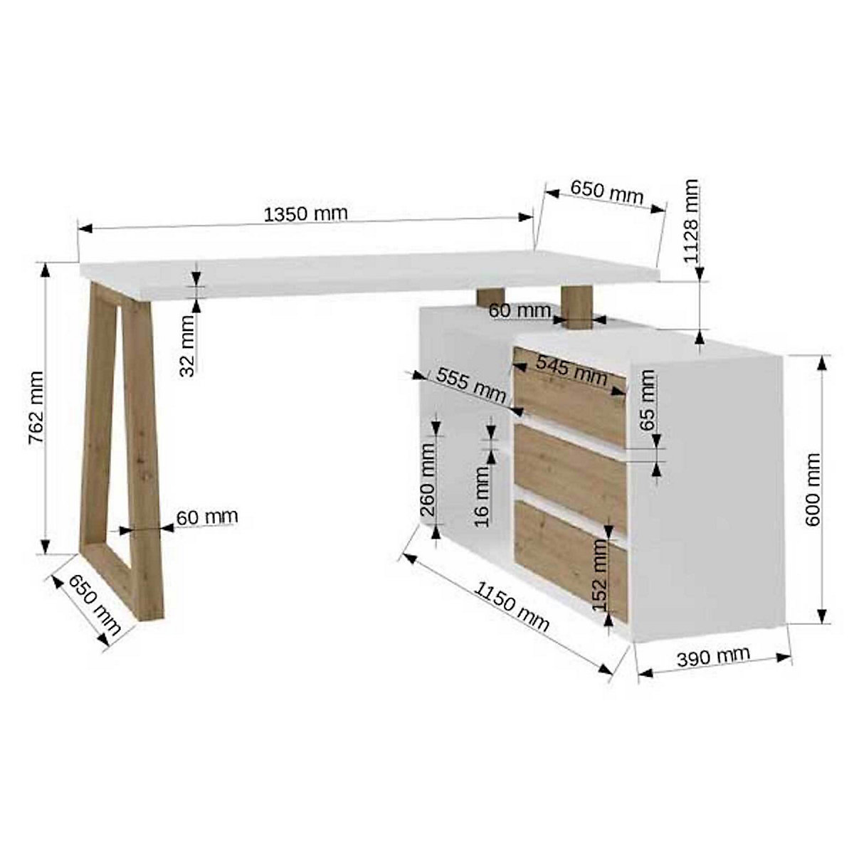 Eckschreibtisch Schreibtisch Iwo 135x115x75cm