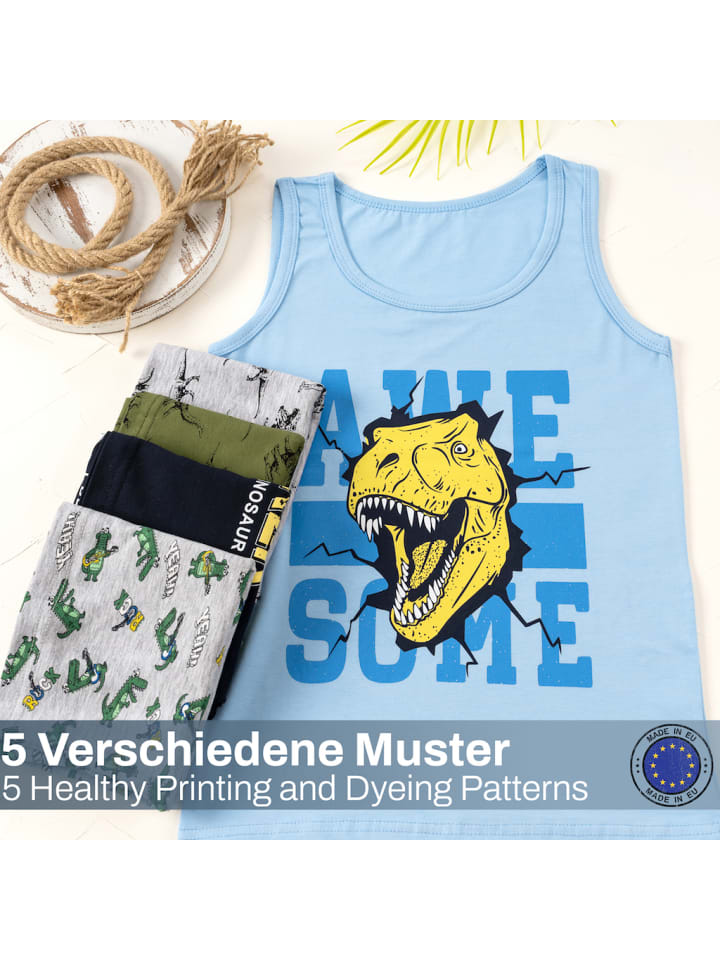 LOREZA 5er Set Unterhemden - Dinosaurier - Bunt günstig kaufen