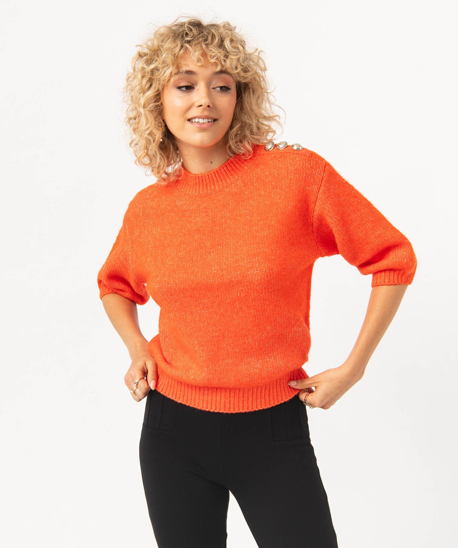 Pull à manches courtes en grosse maille femme rouge | GEMO