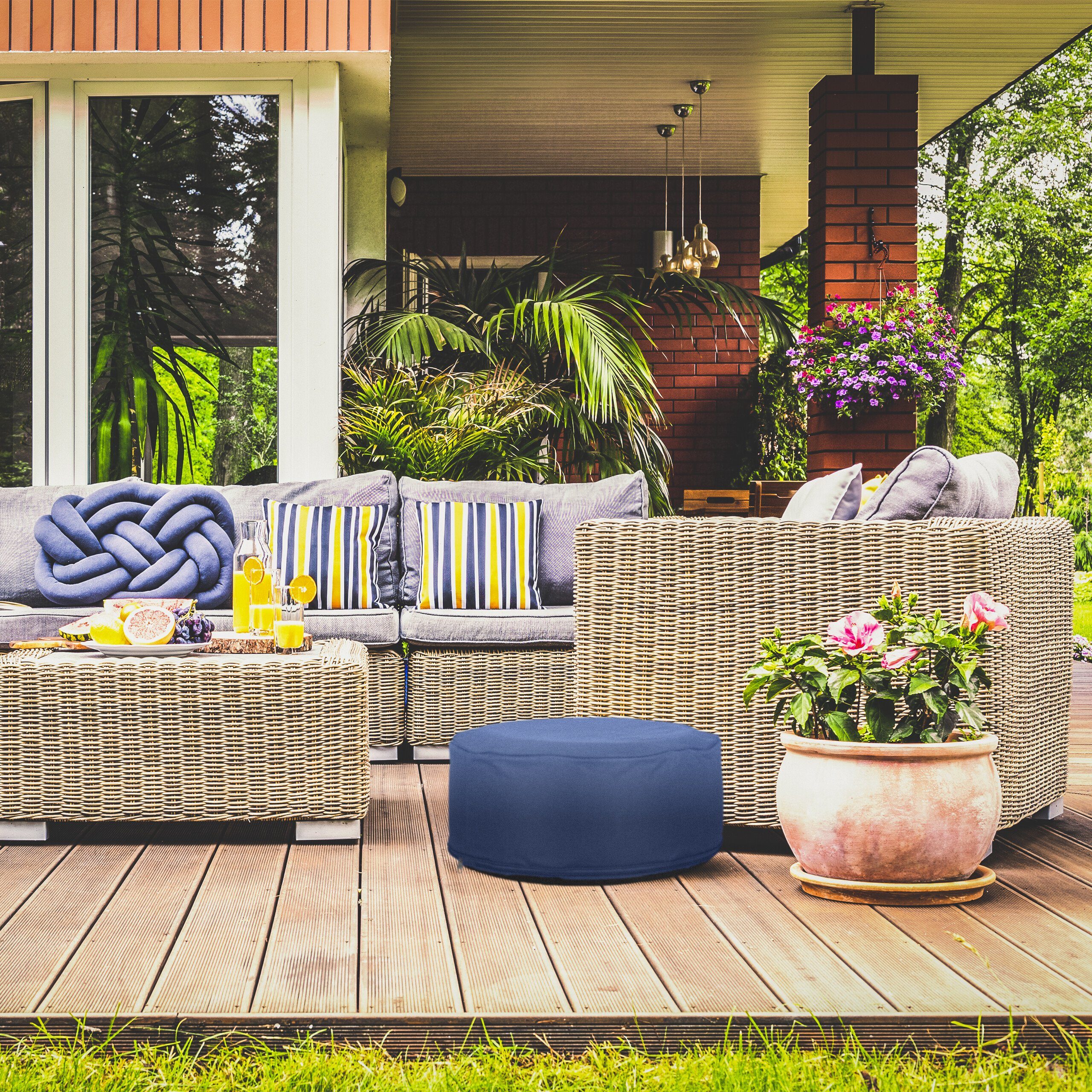relaxdays Gartenlounge-Hocker Aufblasbarer Hocker in Blau