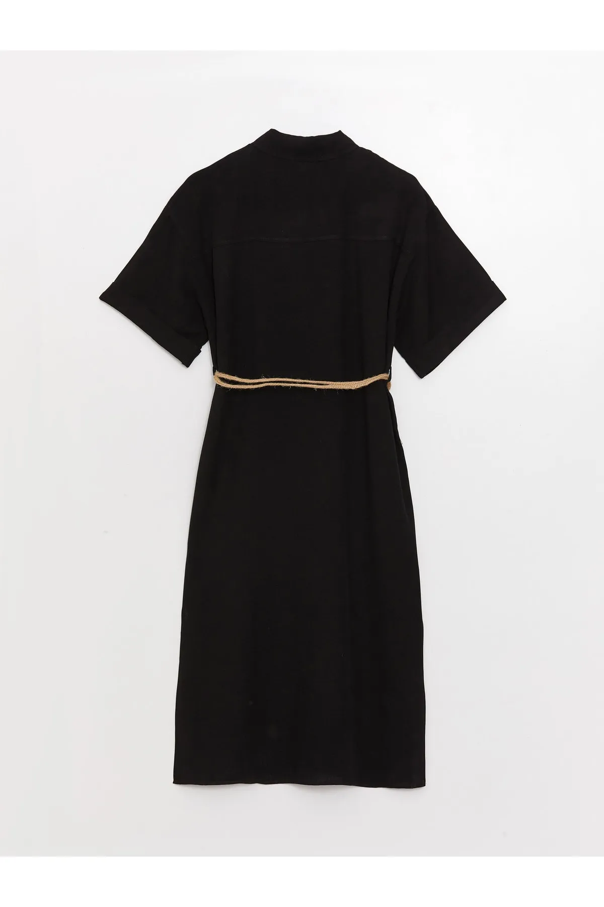 LC Waikiki  Einfarbiges, kurzärmliges Damenkleid mit Hemdkragen