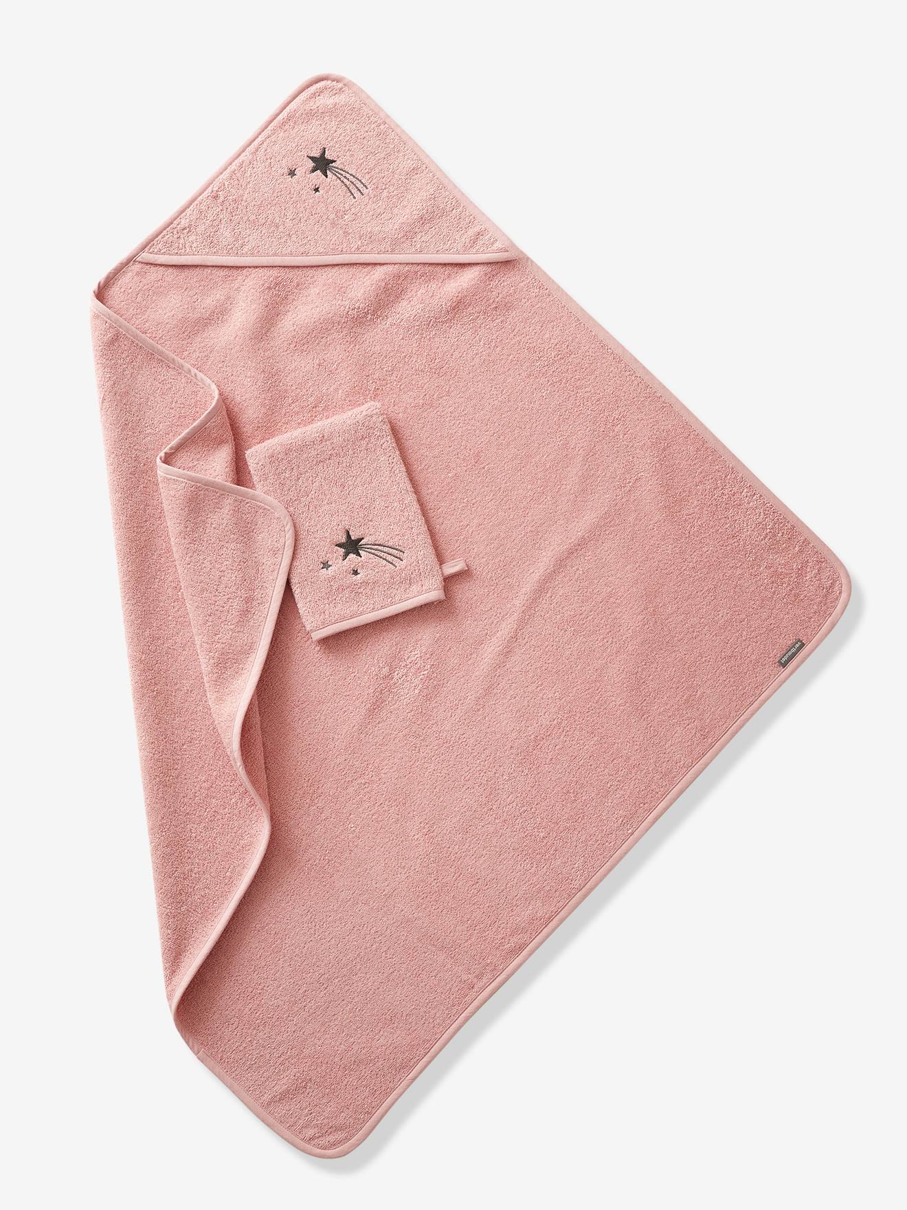 Vertbaudet Baby Kapuzenbadetuch & Waschhandschuh Oeko-Tex, personalisierbar - blau