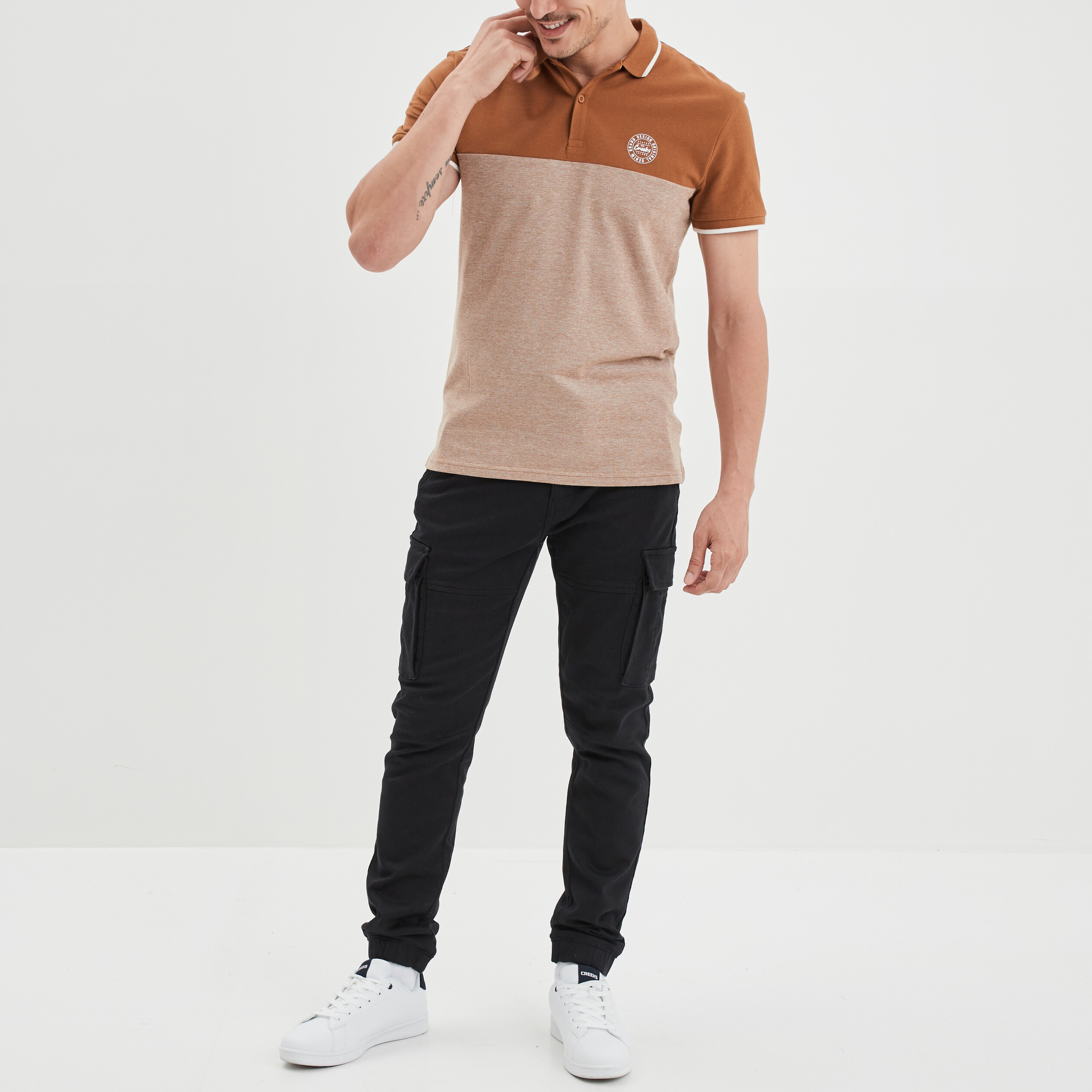 Polo manches courtes coton Creeks marron homme | La Halle