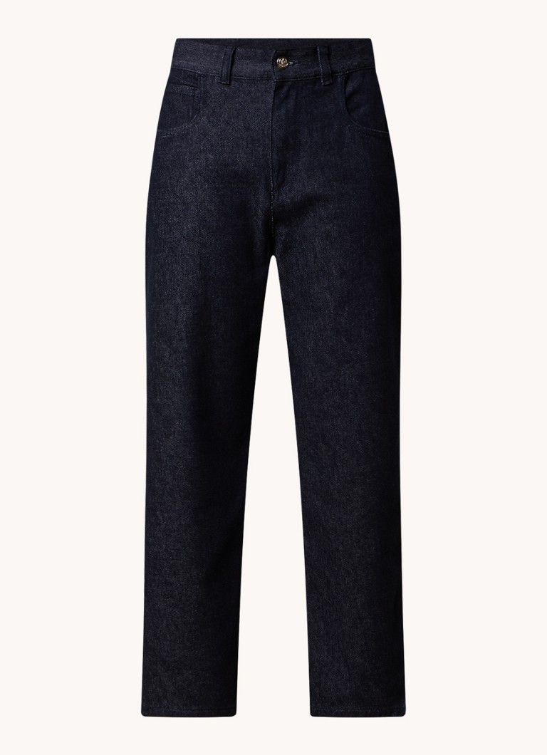 Calça jeans cropped de cintura alta e perna reta da Moncler, com lavagem escura.
