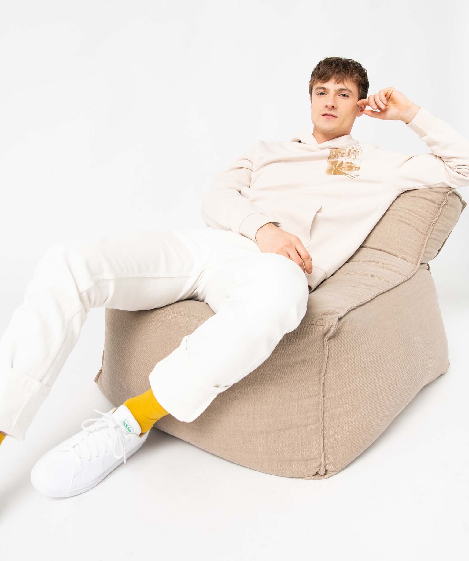 Sweat homme à capuche avec motif streetwear ecru | GEMO