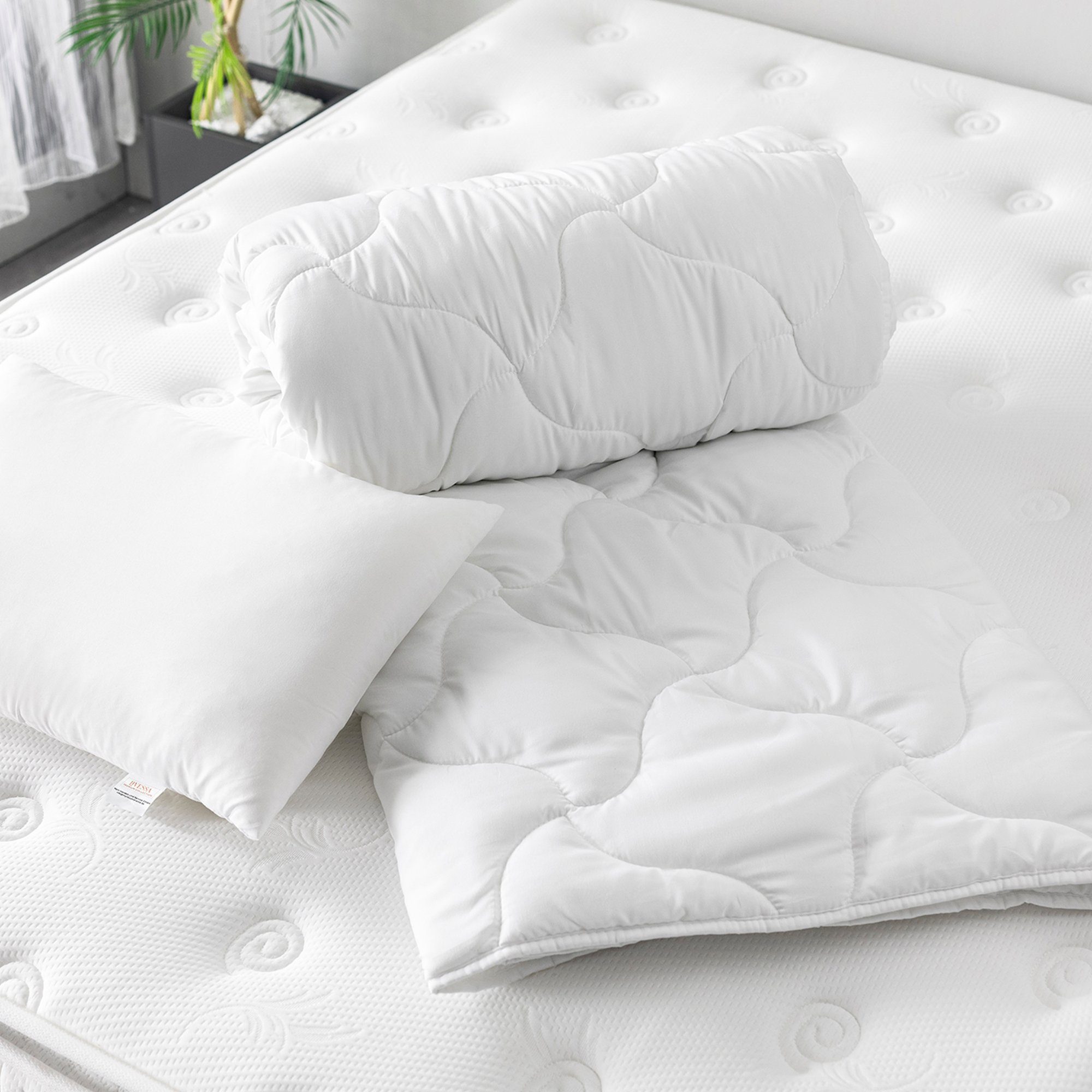 Bettdecke + Kopfkissen, Ideal für Ganzjahreszeiten mit 300 g/m² Füllung, livessa, Bettwaren SET weich und atmungsaktiv