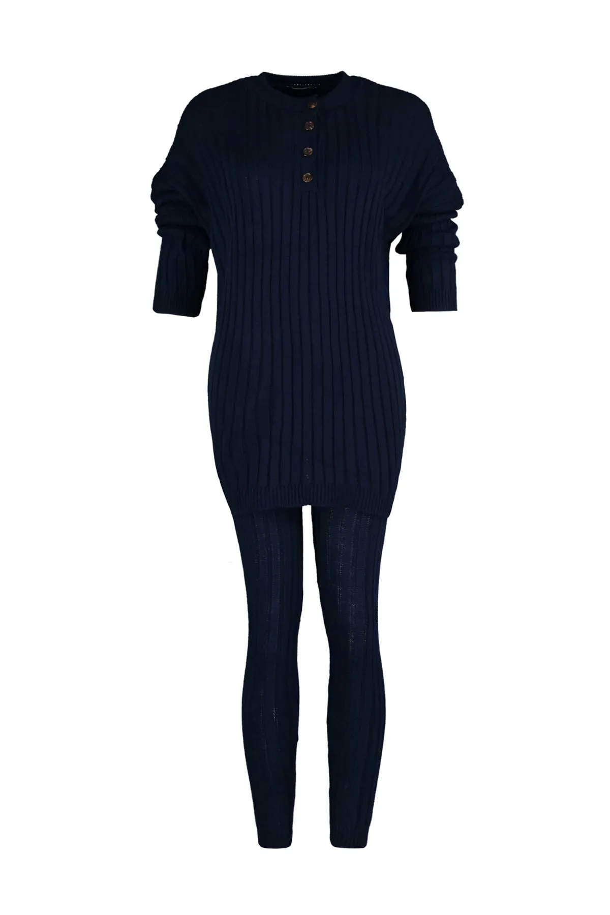Trendyol Collection  Marineblaues Strickoberteil- und -unterteil-Set aus Cordhose TWOAW22AU0039