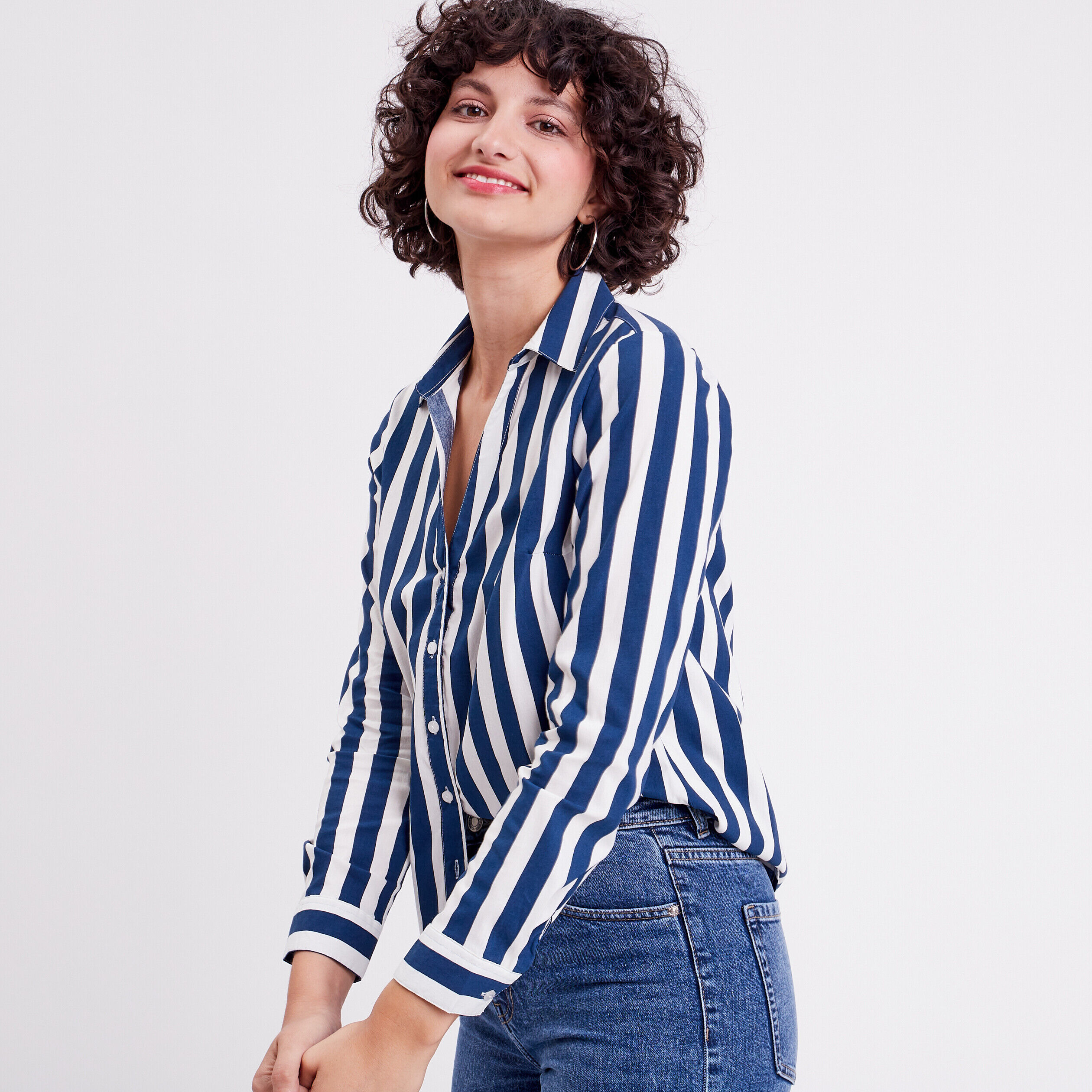 Chemise manches longues bleu marine femme | Cache Cache