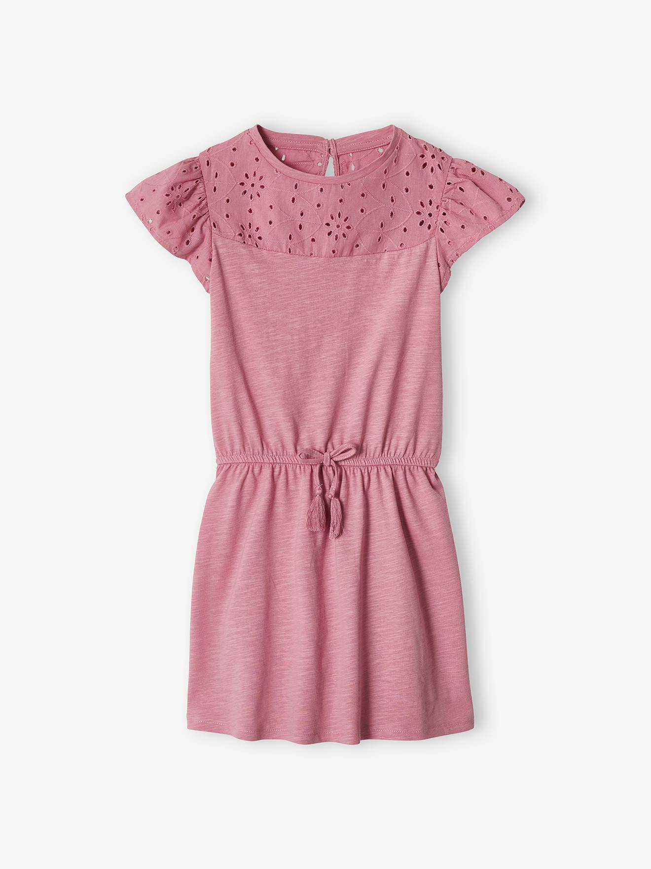 Vertbaudet Mädchen Kleid mit Lochstickerei Oeko-Tex - zartrosa