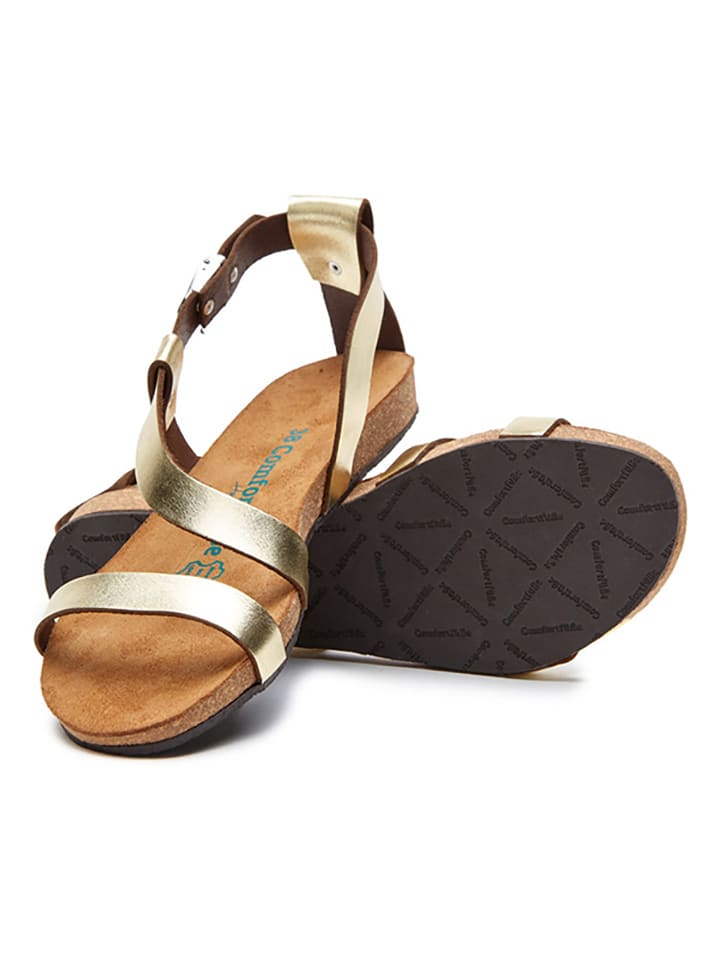 Comfortfusse Leder-Sandalen in Gold günstig kaufen