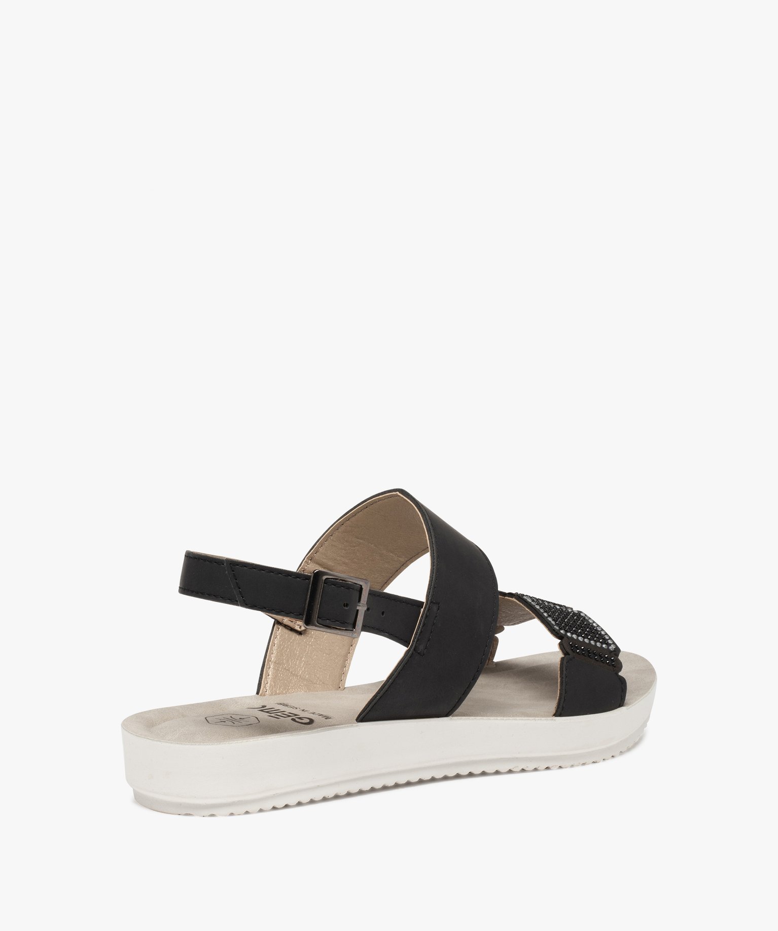 Sandales femme plates dessus uni à strass noir | GEMO