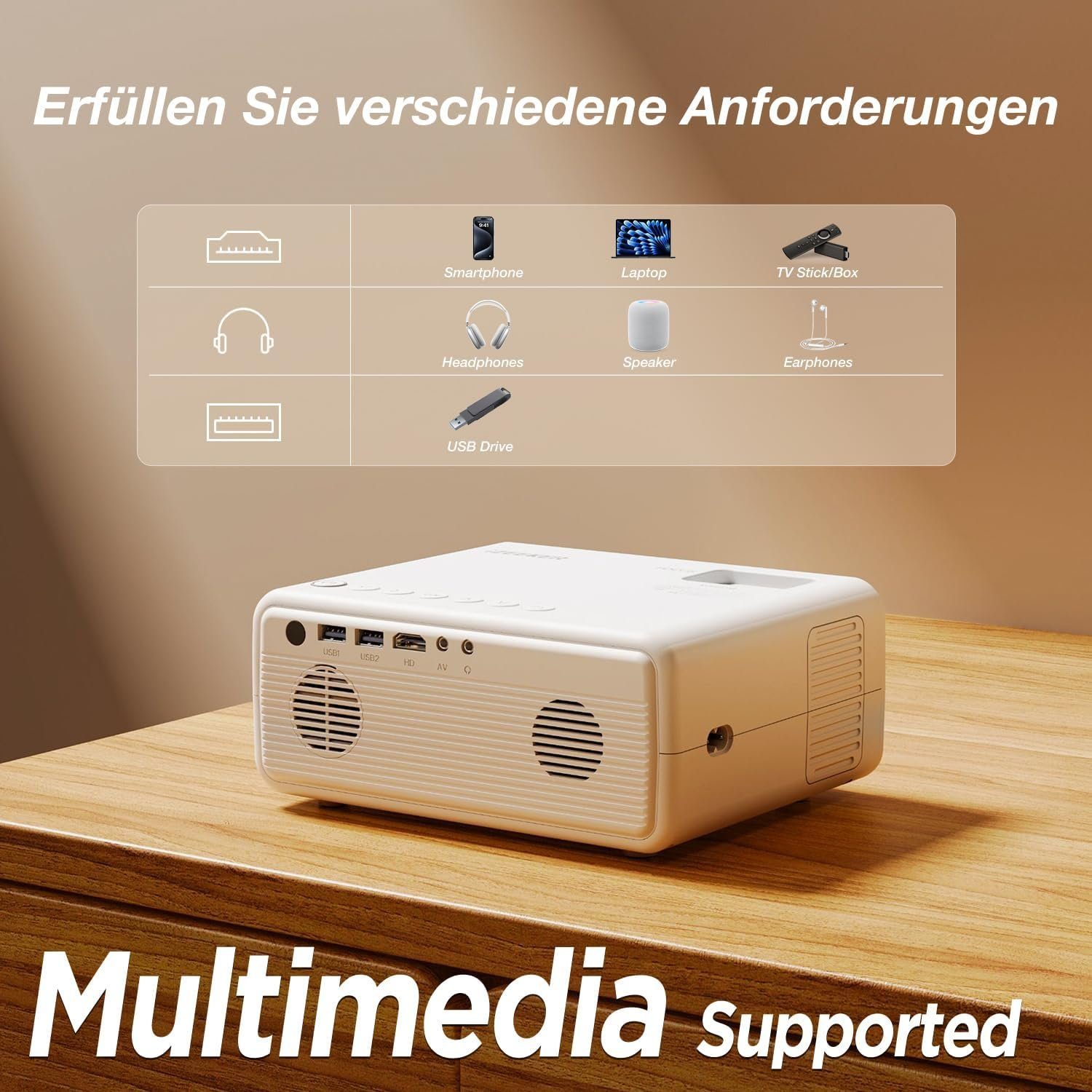 iZEEKER Beamer Bluetooth mit Stativ, Video Portabler Projektor (12000 lm, 10.000:1, 1920 * 1080P px, für Handy Phone Heimkino Projektor Kompatibel mit iOS AndroidPCTVStick)