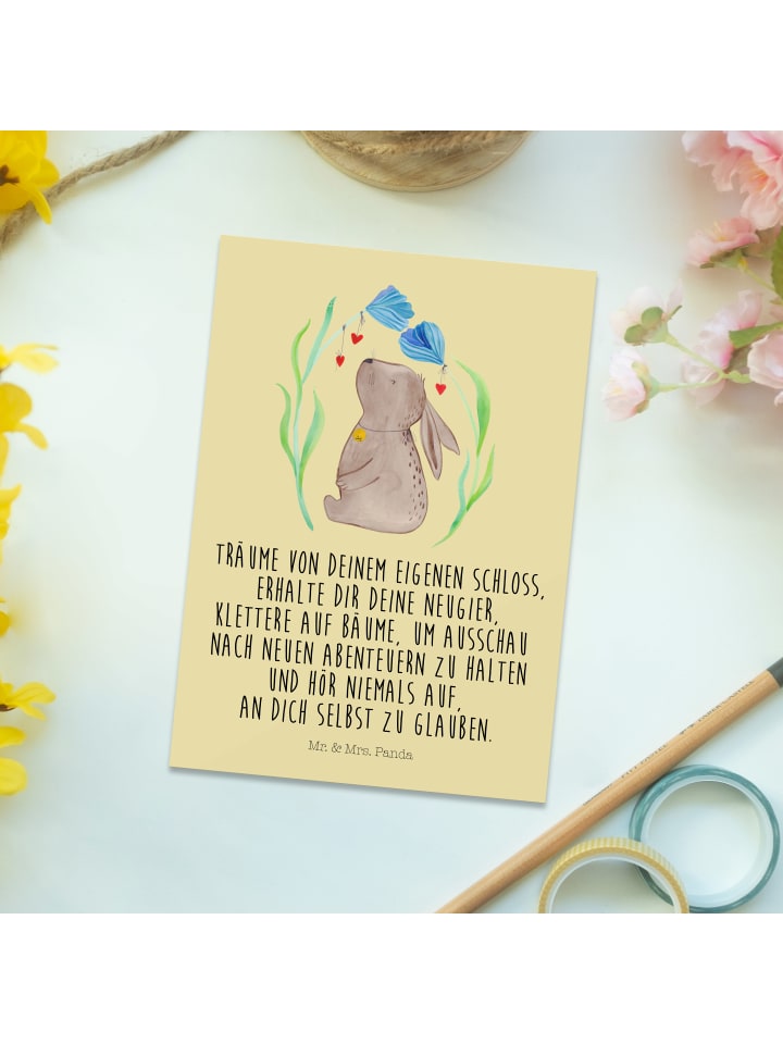 Mr. & Mrs. Panda Postkarte Hase Blume mit Spruch in Gelb Pastell günstig kaufen onesize
