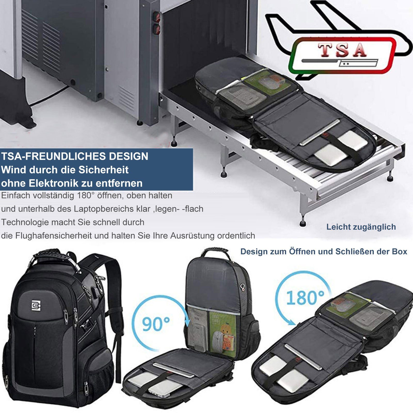 WISHDOR Reiserucksack Computertasche Lässig Rucksack Sportrucksack Sporttasche Umhängetasche (Mit dem eingebauten USB-Ladegerät außen, 32x22x46cm/35x25x50cm), mit USB-Ladeanschluss, passend für 15,6-Zoll-Laptop und Notebook