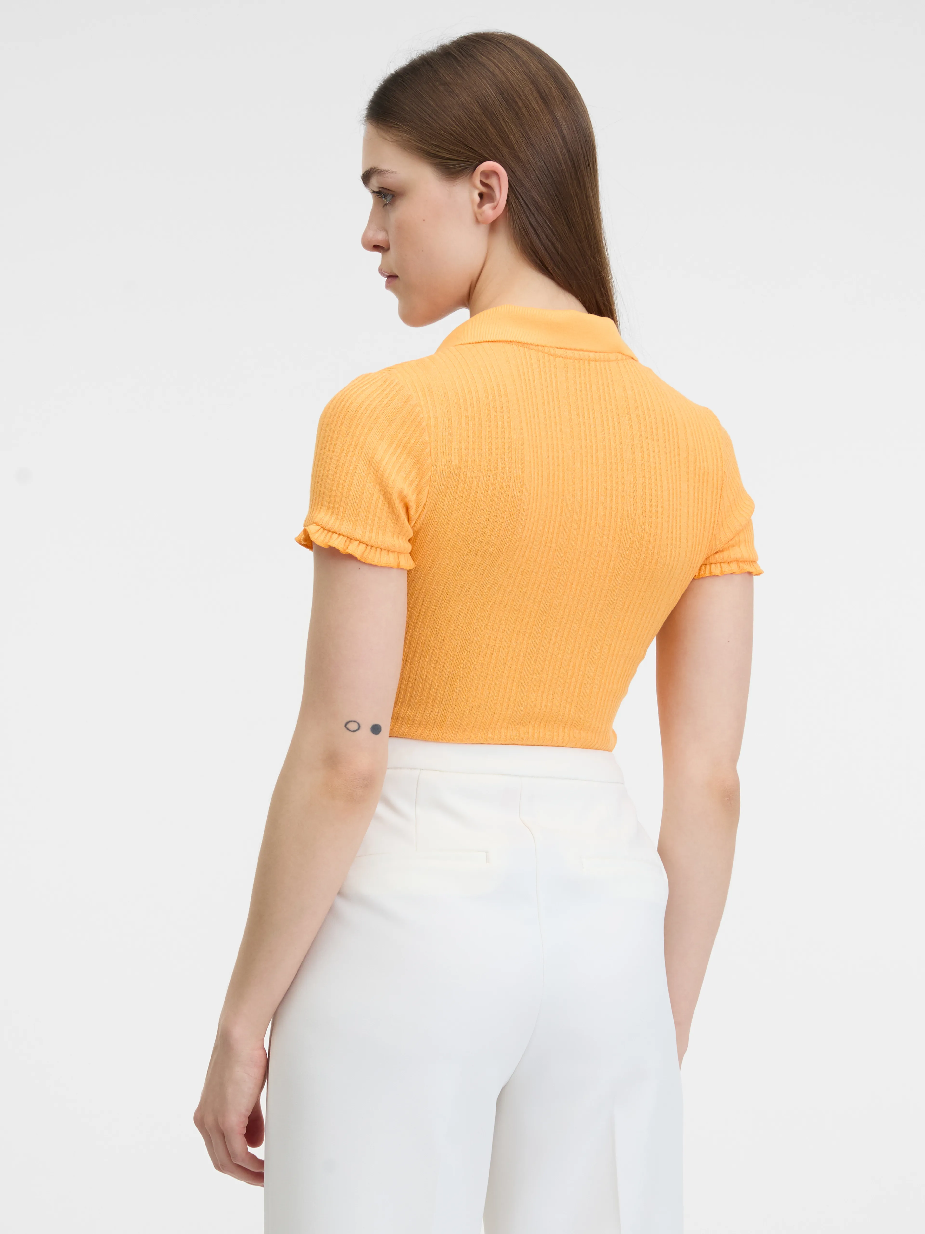 Gelbes geripptes Damen-Poloshirt ORSAY