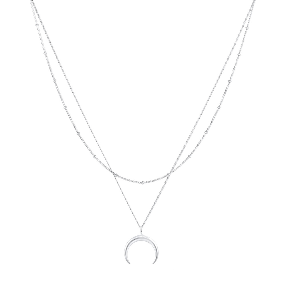 Elli Elli Collier Faucille de lune à deux couches pour dames en 925/1000 argent massif collier