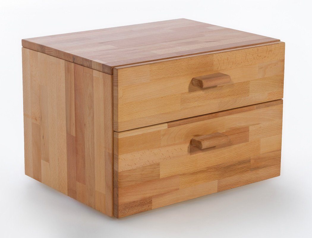 expendio Massivholzbett Cleo (Spar-Set, 3-tlg), Schubladenbett 200x200 Kernbuche mit 2 Schubladen inkl. 2x Nachttisch