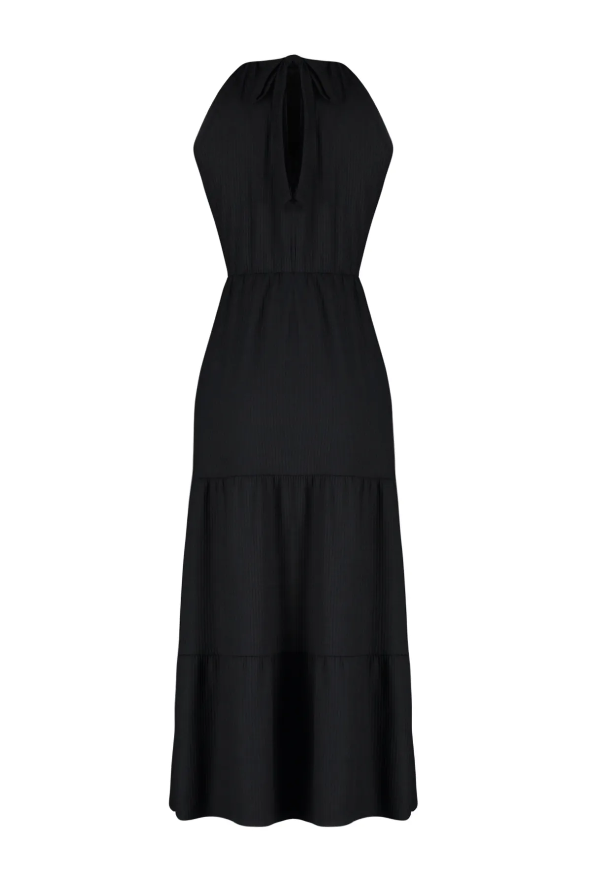 Trendyol Collection  Schwarz*001 Neckholder Bedrucktes A-Linien Maxi Strick Maxikleid TWOSS23EL00705