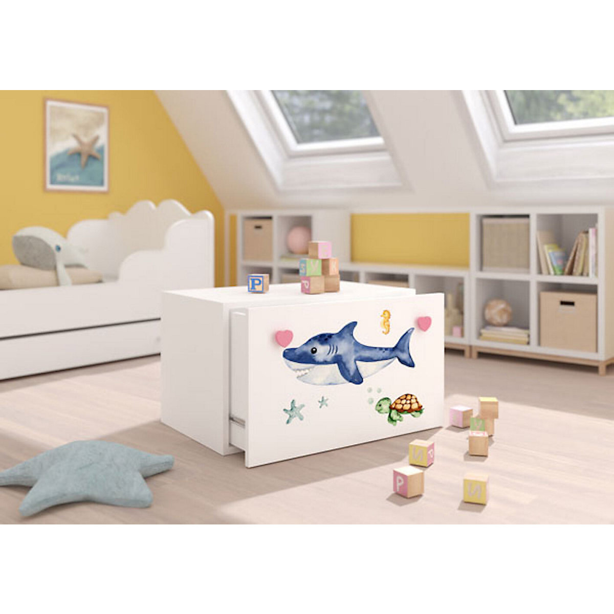 Spielzeugtruhe Sitztruhe Inga 70cm Motiv wählbar mit 1 Schublade