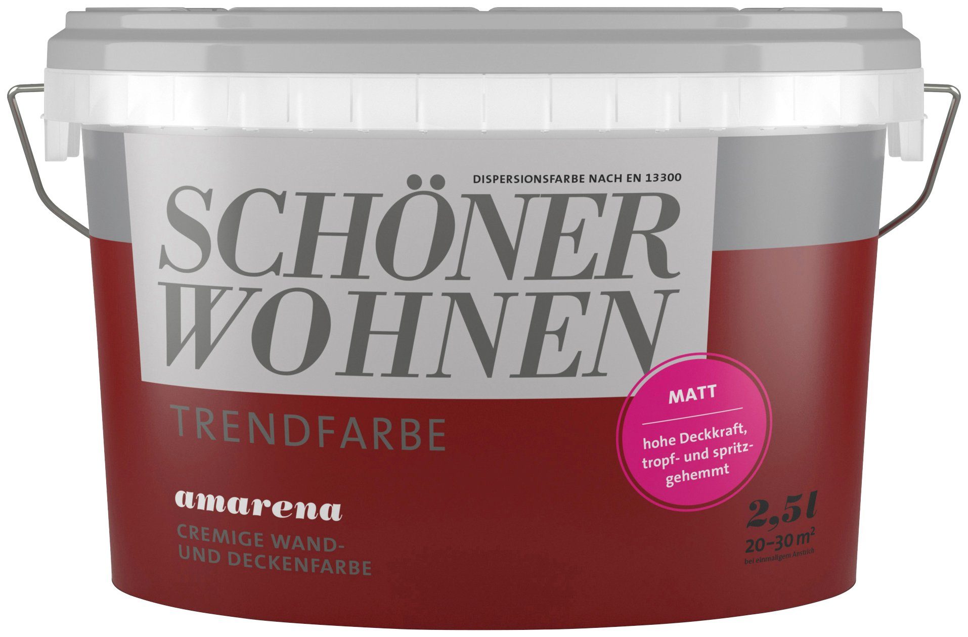 SCHÖNER WOHNEN FARBE Wand- und Deckenfarbe Trendfarbe, matt, 2,5 Liter, Amarena, hochdeckende Wandfarbe - für Allergiker geeignet