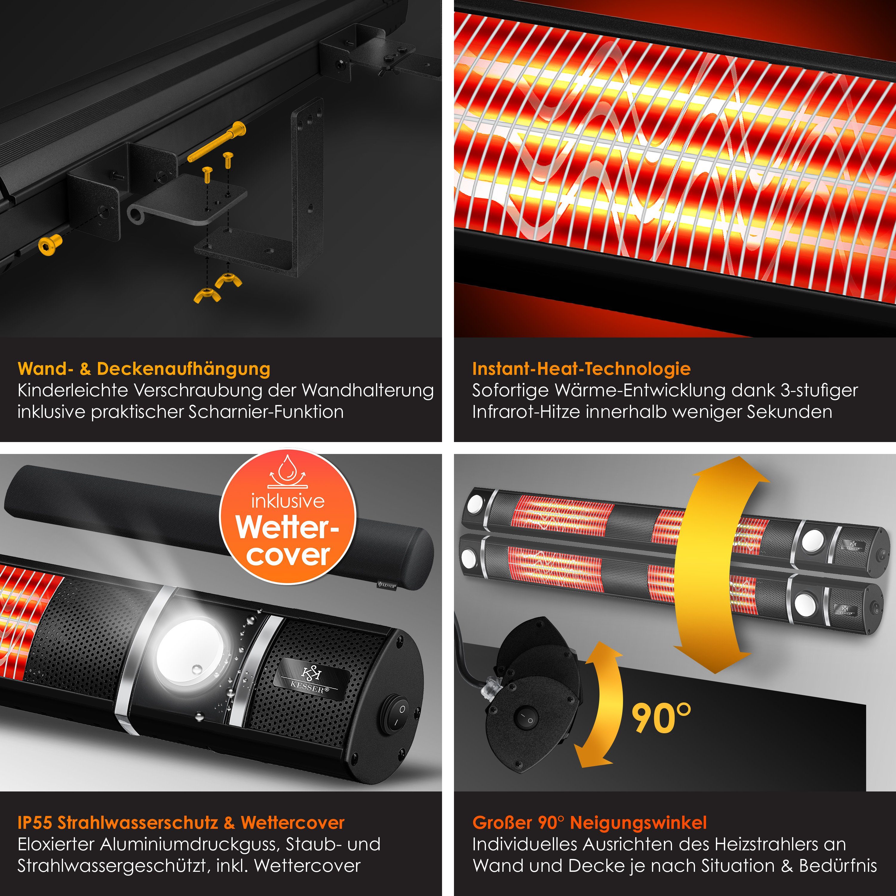 KESSER Heizgerät, Infrarot Heizstrahler 3000W Heizer IR-Gastro-Bar + LED, Fernbedienung
