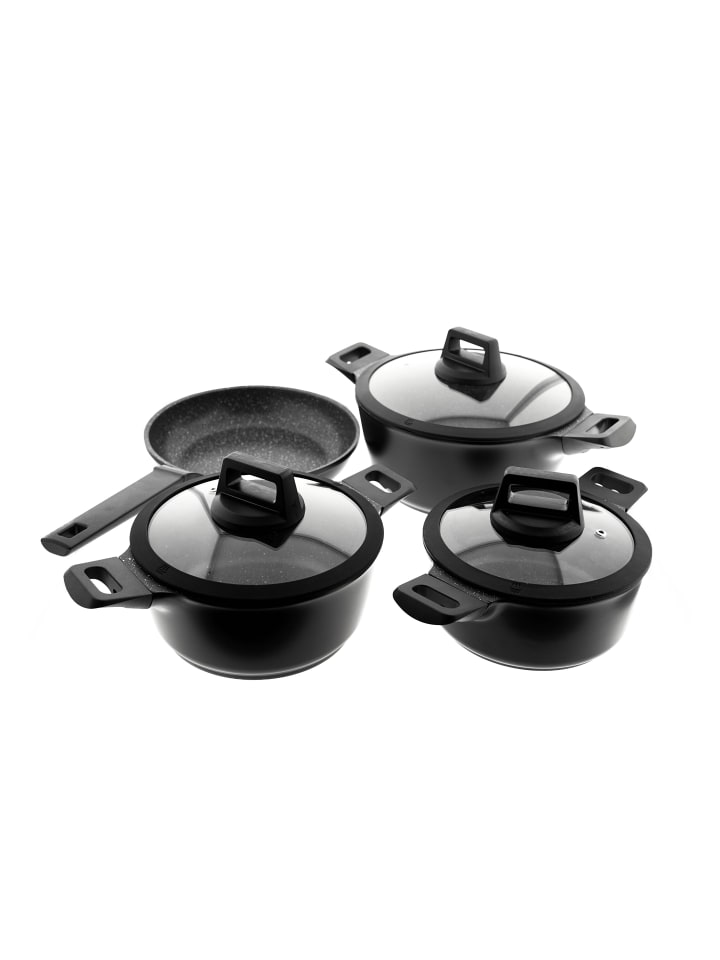 Mulex Kochgeschirr Set 7-tlg Topfset Koch-/Braten-Topf-Set Induktion in Schwarz günstig kaufen 7