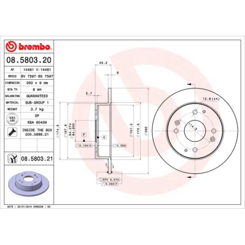 Bremsscheibe Brembo Hinterachse  2 Stück 08.5803.21 - ATU