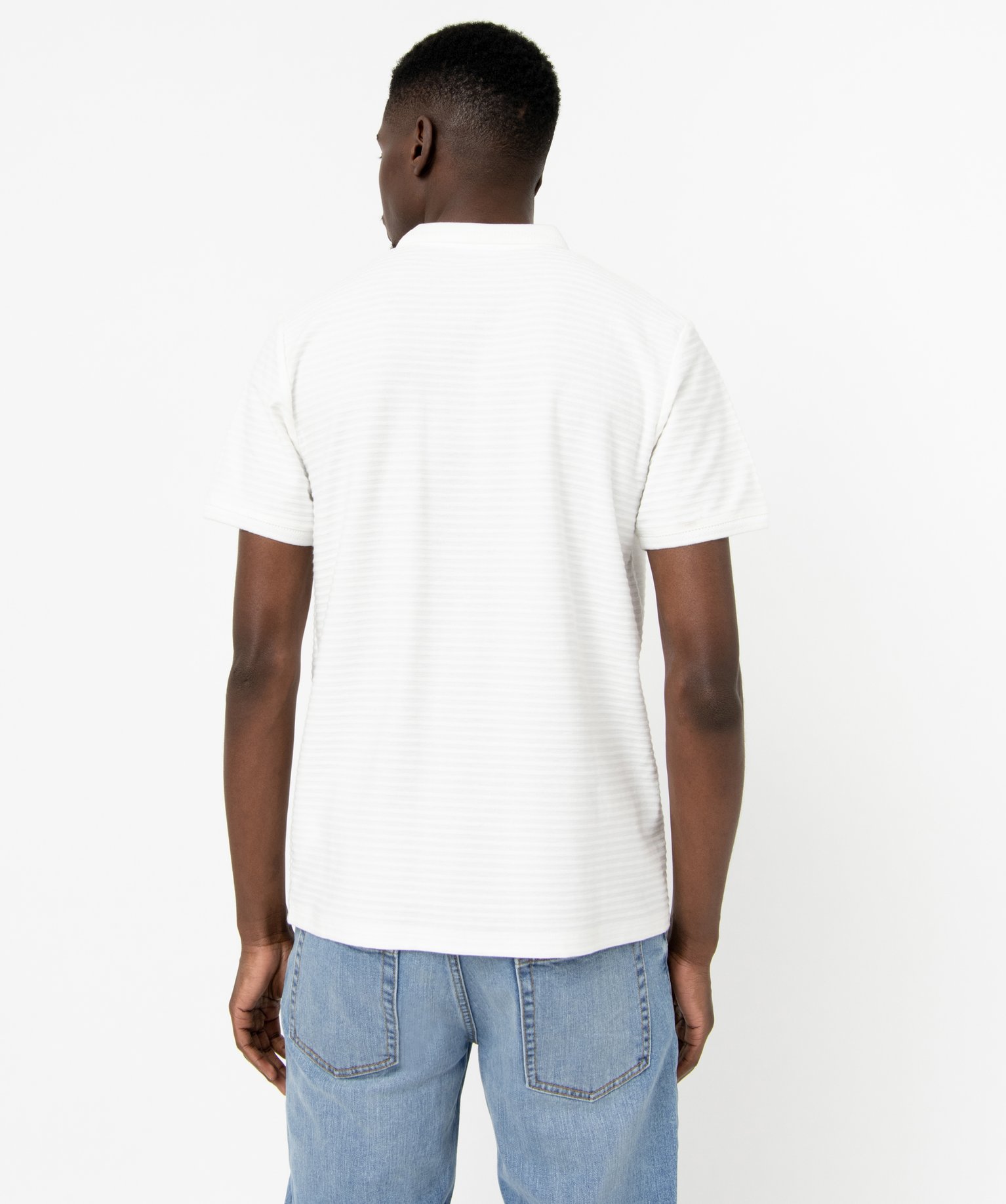Polo manches courtes en maille texturée homme blanc | GEMO
