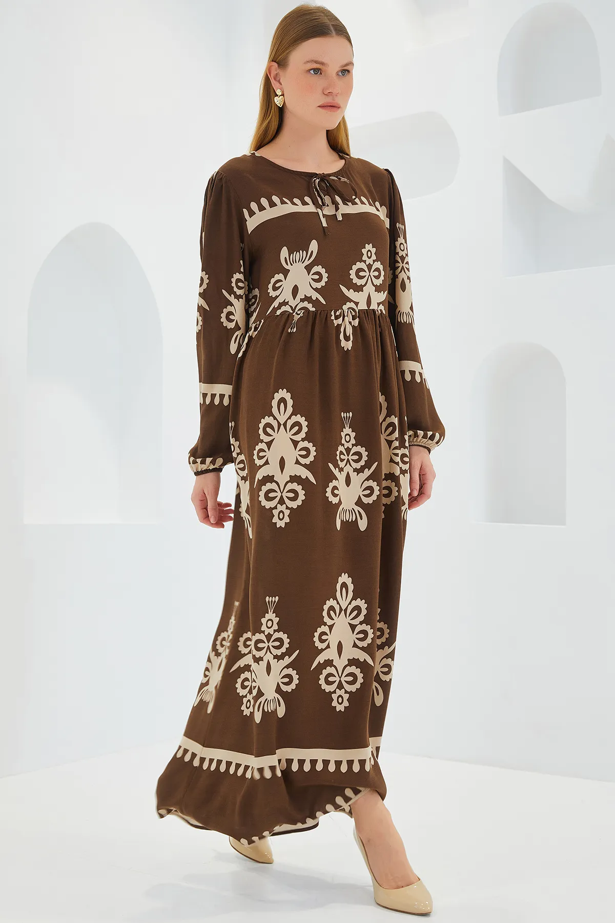Bigdart  Langes Viskosekleid 1947 in Braun/Creme für Damen