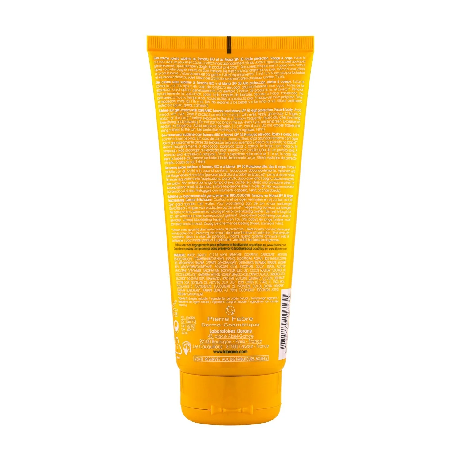 Polysianes Sublime Sun Gel-Cream SPF30 con Tamanu y Monoï orgánicos: crema solar corporal de alta protección, gel solar corporal de alta protección, crema solar facial de alta protección.