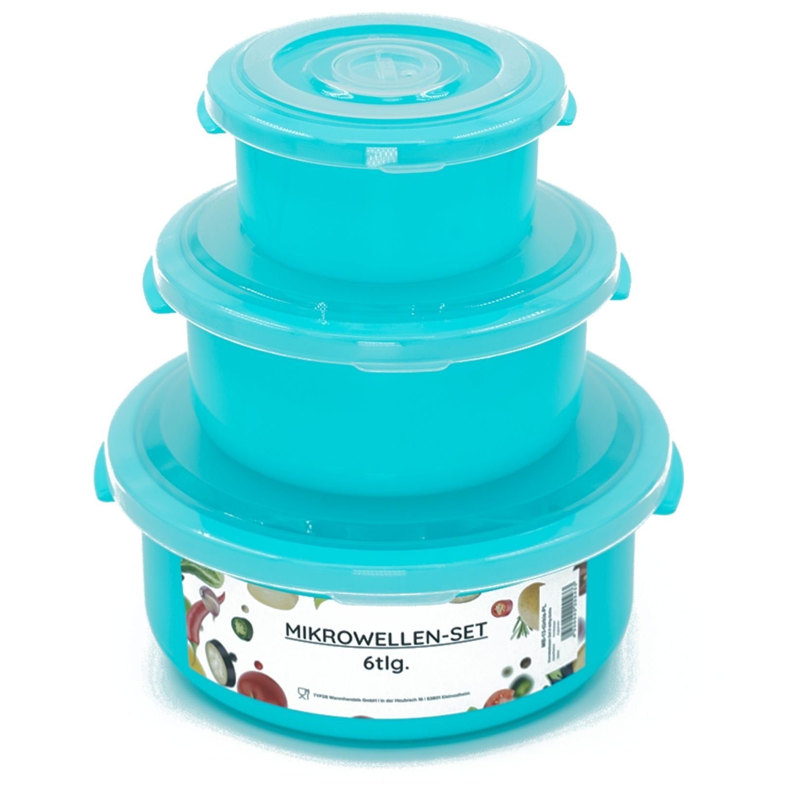 Plentyfy Mikrowellenbehälter Vorratsdosen Set, Kunststoff, (PLENTYFY, Mikrowellenschüssel Set 6-tlg., rund, Türkis, mit Entlüftung, Mikrowellengeschirr, Mikrowellendose, Microwave, Meal Prep, kunststoff, 6-tlg., Premium), Meal Prep Boxen - Mikrowelle