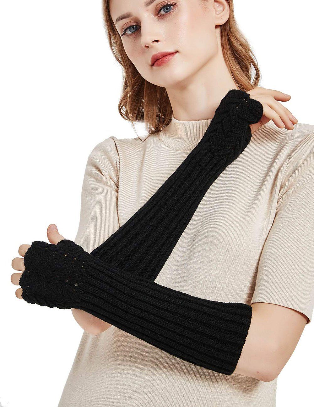Sarfly Armstulpen Damen Winter Warmer Strick Lange Handschuhe Fashion Armlinge