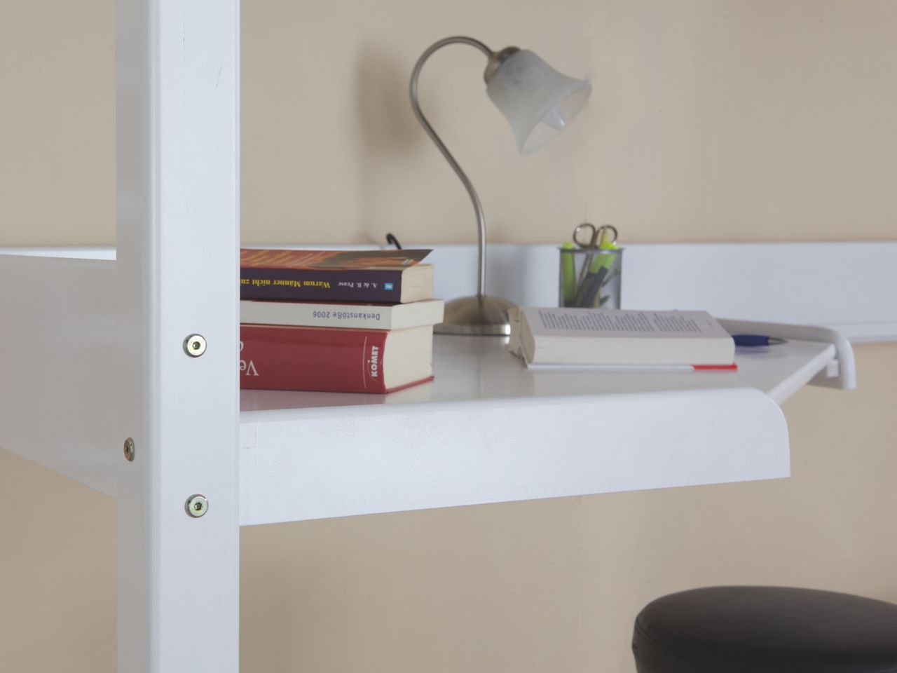 Relita Hochbett RENATE Buche massiv mit Schreibtisch, weiß lackiert