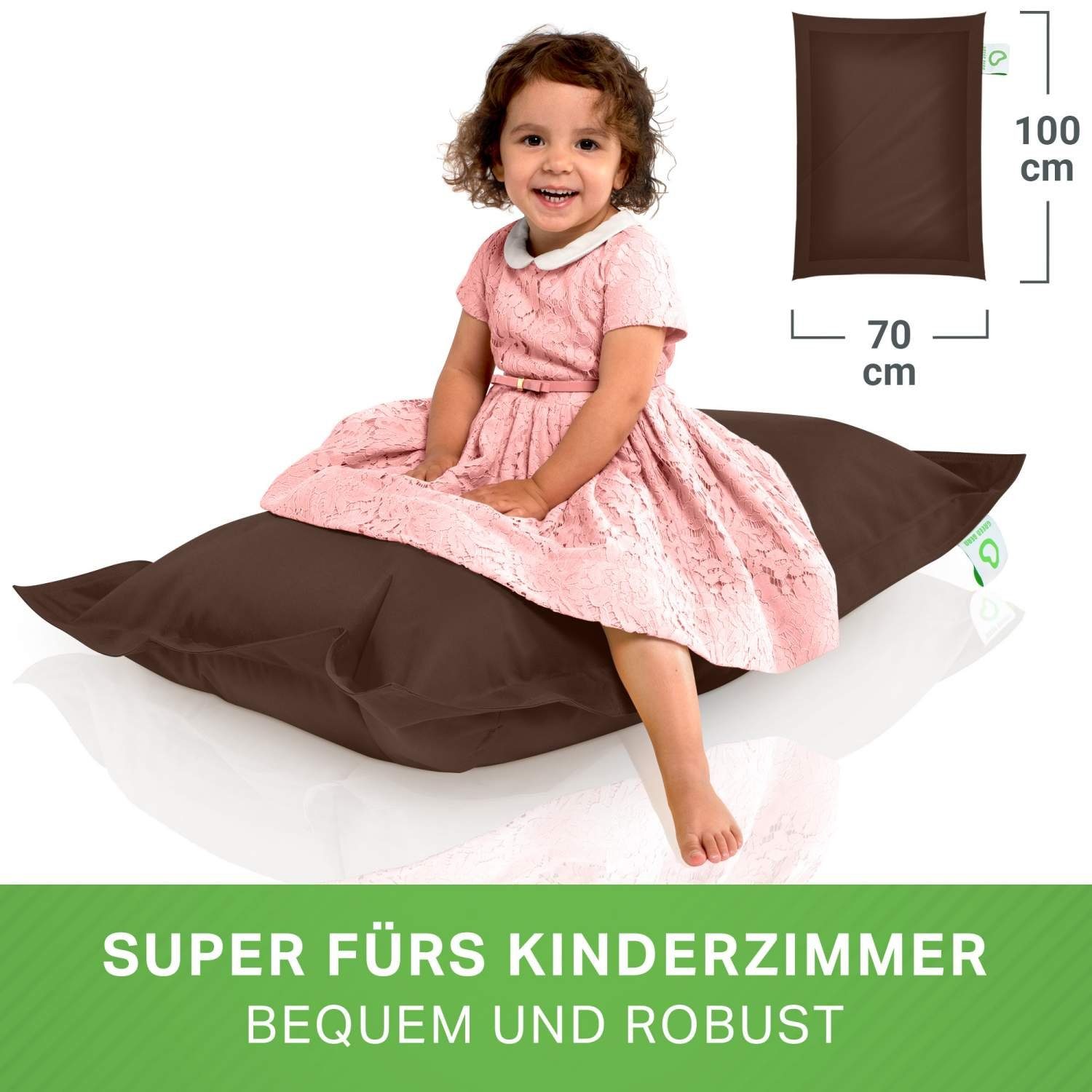 Green Bean Sitzsack BeBi (Kinder-Sitzsack 70x100cm & 70 Liter EPS-Perlen Füllung, - Indoor & Outdoor - Bean Bag Sitzkissen Bodenkissen), Sessel Riesensitzsack Liegekissen für Jungen & Mädchen
