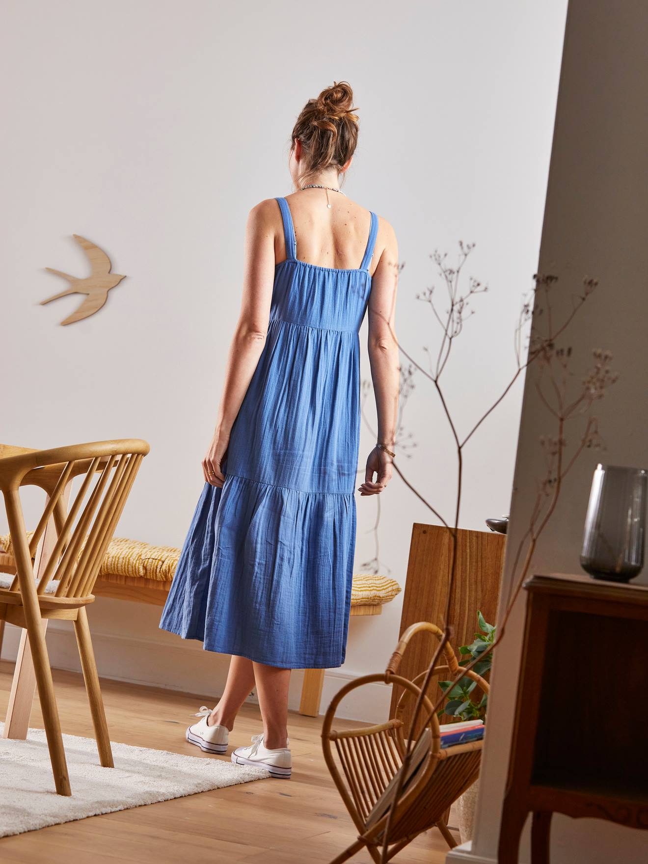Robe fines bretelles gaze de coton grossesse et allaitement vieux rose