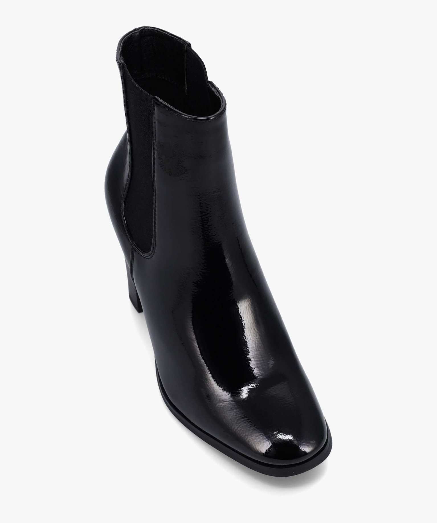 Boots femme style Chelsea à talon haut dessus verni noir | GEMO