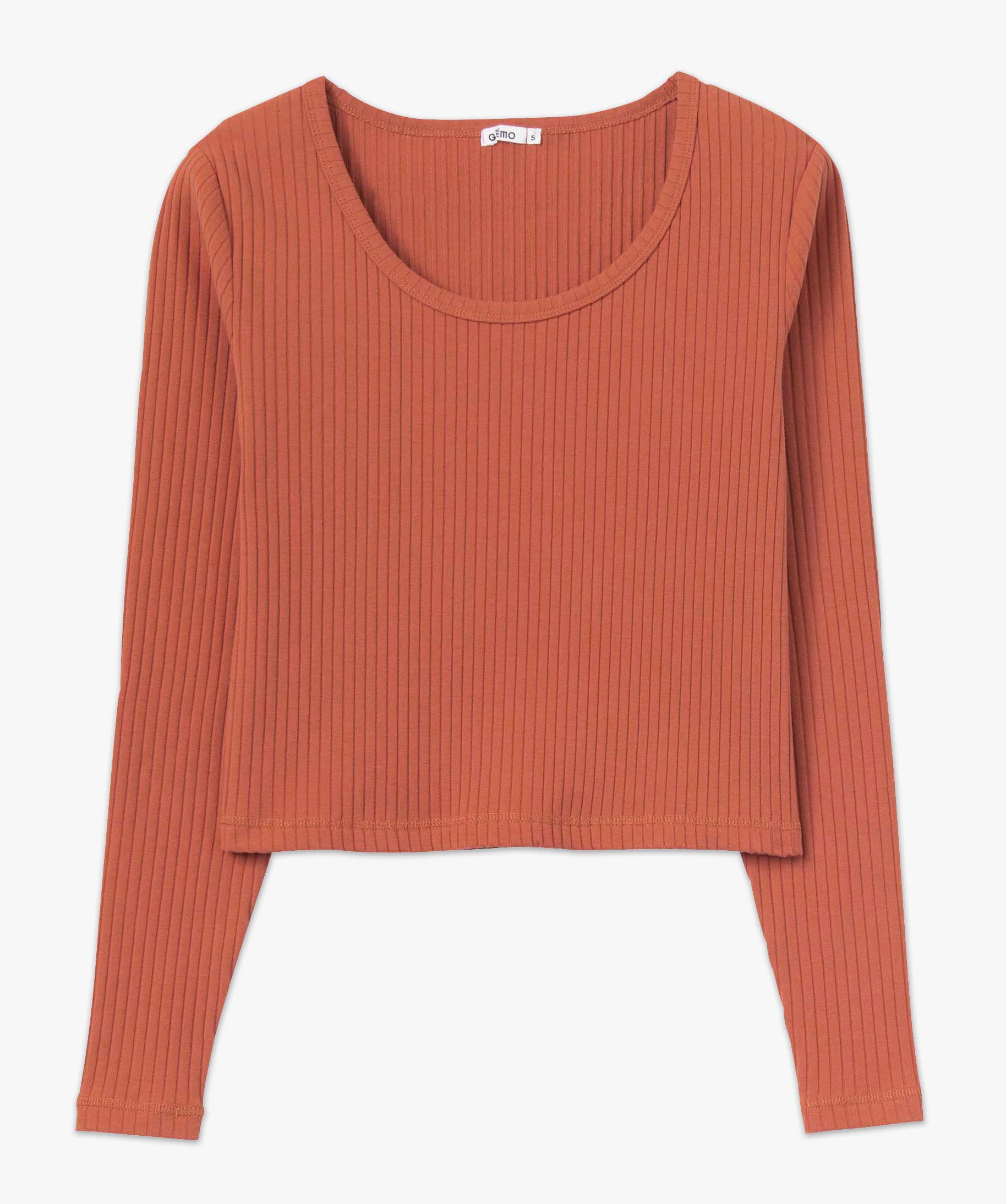 Tee-shirt femme à manches longues en maille ctelée rouge | GEMO