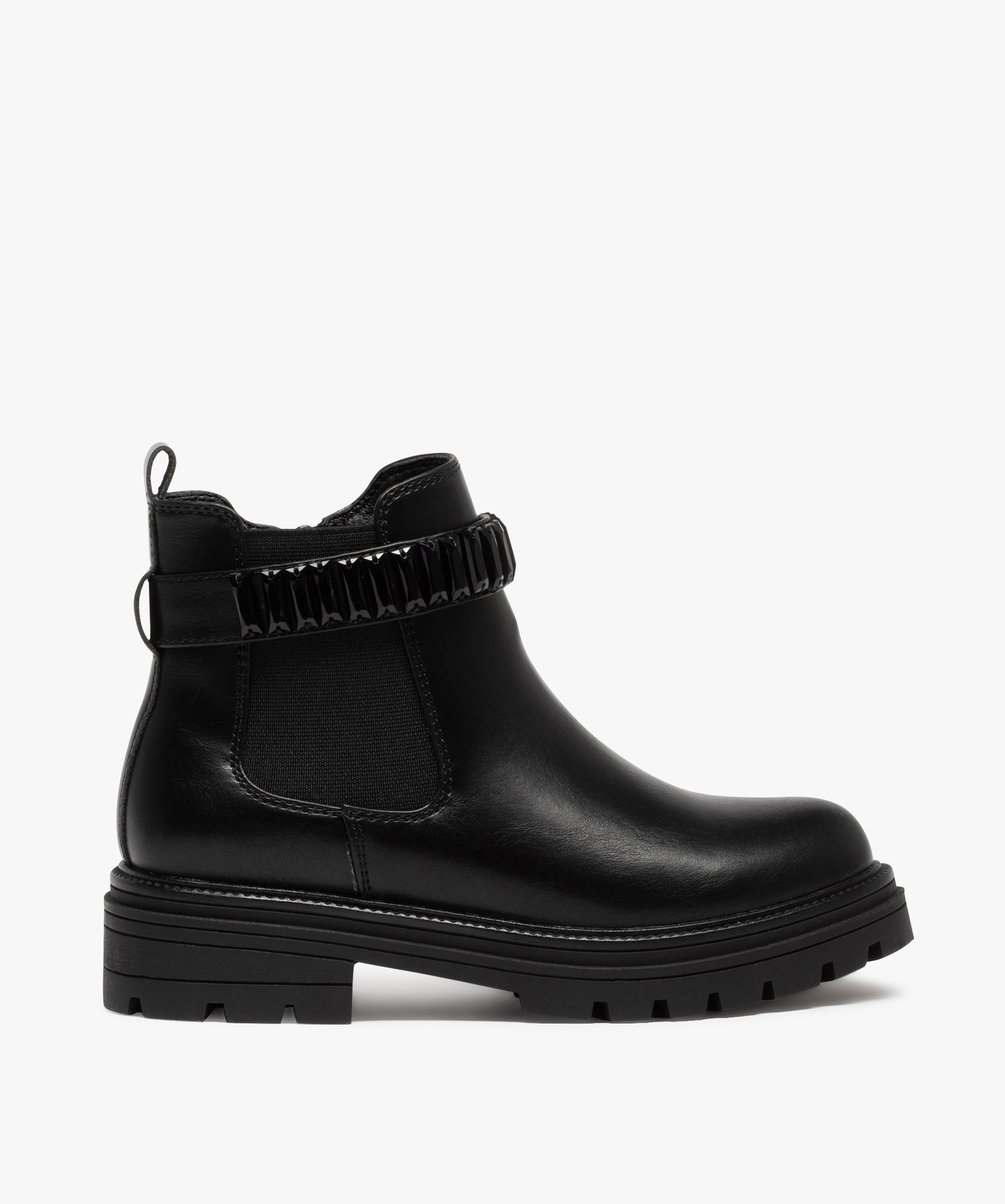 Boots fille chelsea à épaisse semelle crantée et bride fa... noir | GEMO