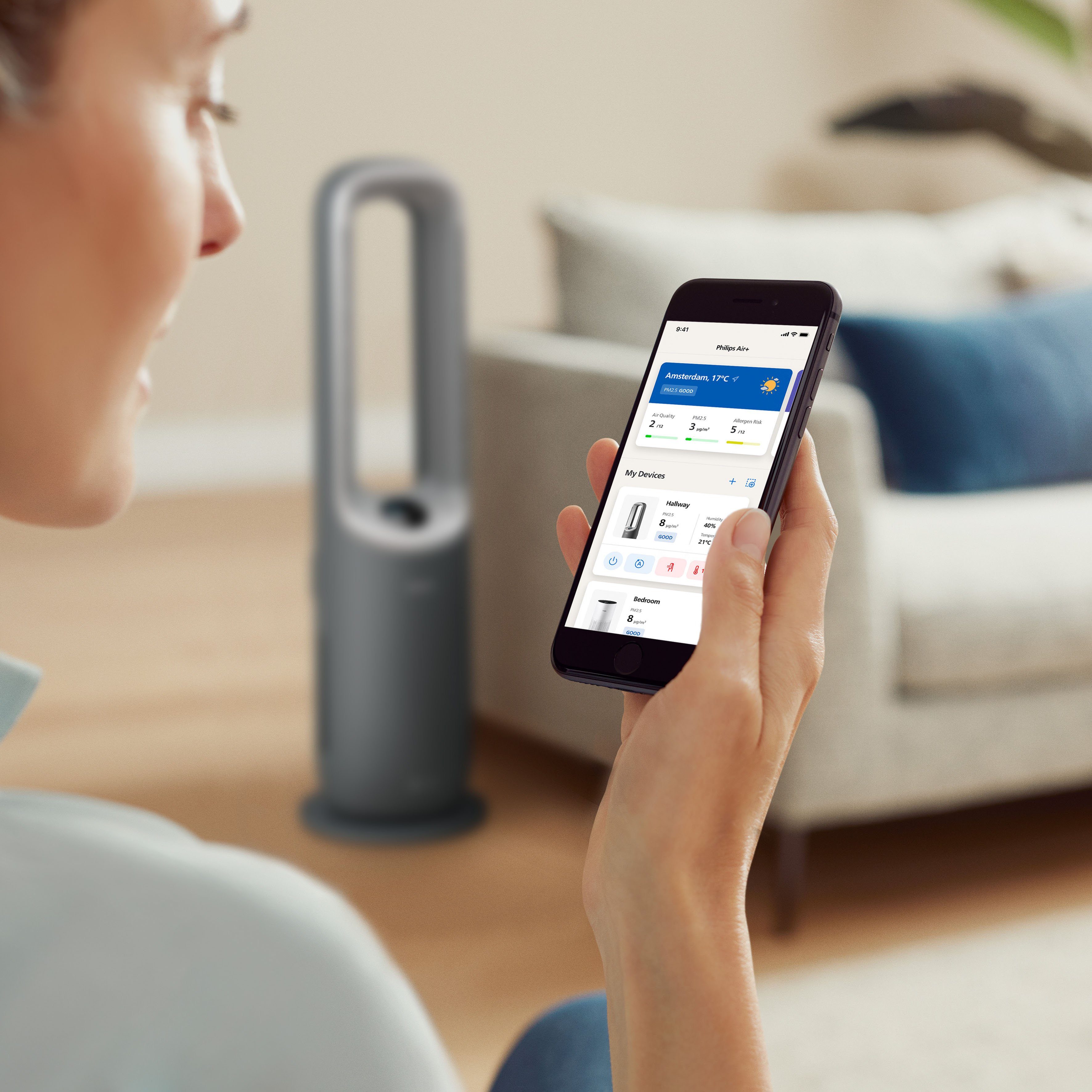 Philips Luftreiniger AMF870/15 Air Performer 8000 Serie, für 70 m² Räume, 3in1 Heiz- und Kühlfunktion, für Allergiker geeignet