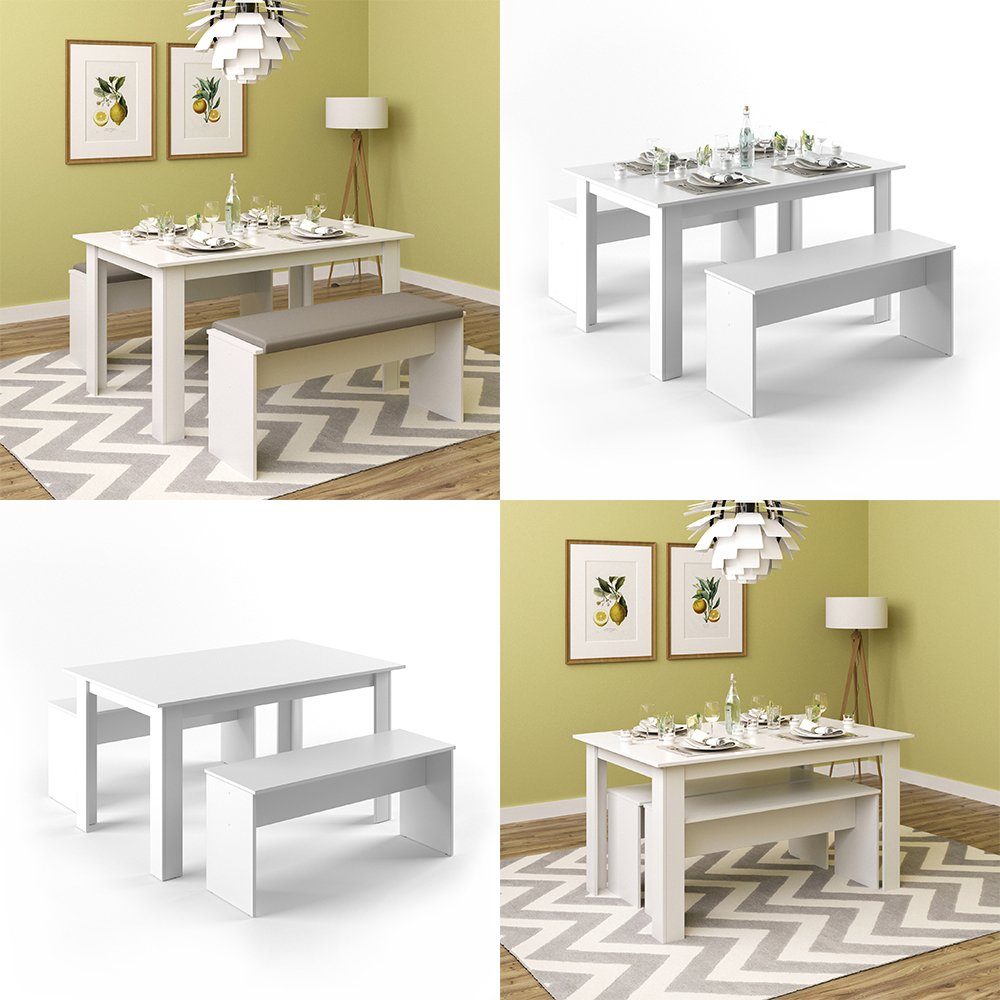 Vicco Essgruppe Tischgruppe Sitzgruppe SENTIO Weiß, (Set, 3-tlg., 3-er Set), platzsparend