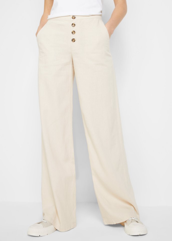 Palazzo-Hose mit Leinen mit extra langem Bein