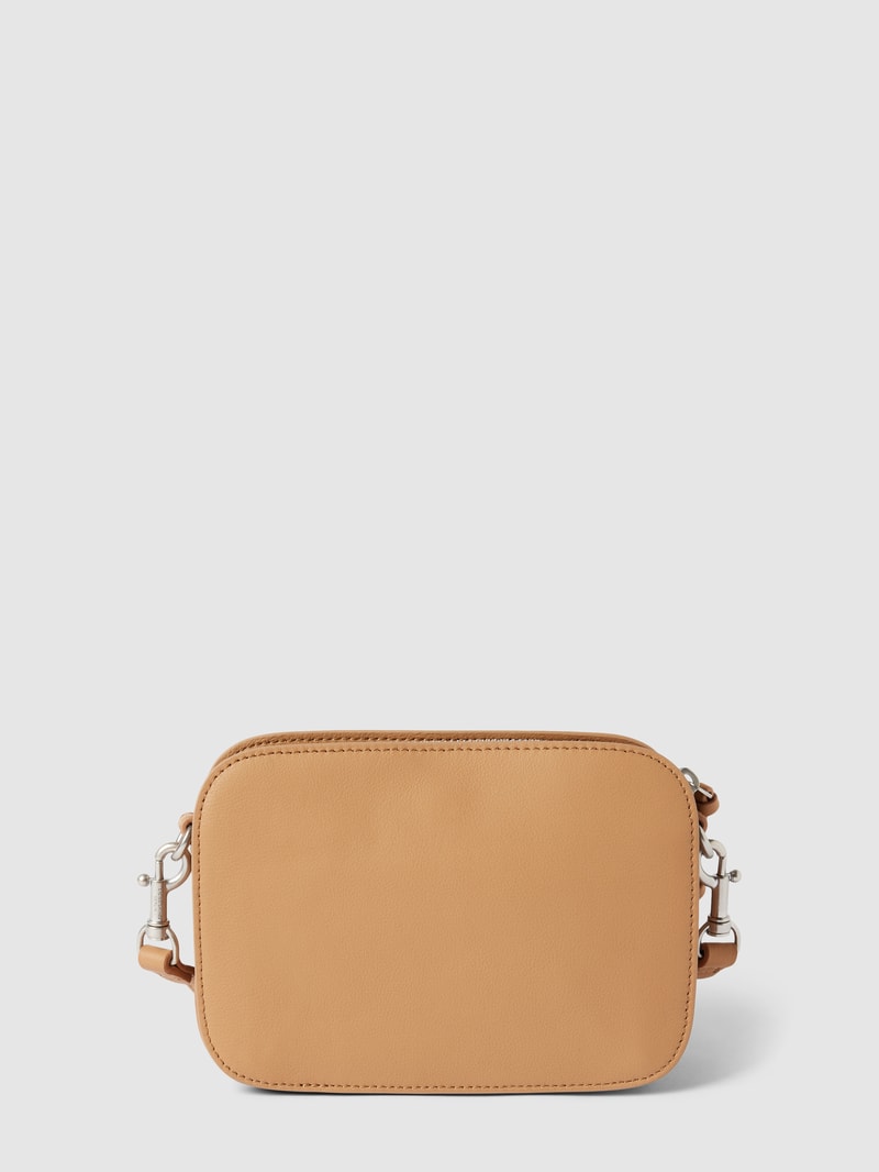 Handtasche aus Leder mit Label-Schriftzug in beige